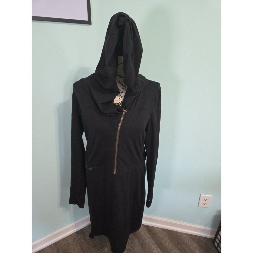 Athleta Black Hoodie Assymetical Zipper large Casual Dress Athleisure